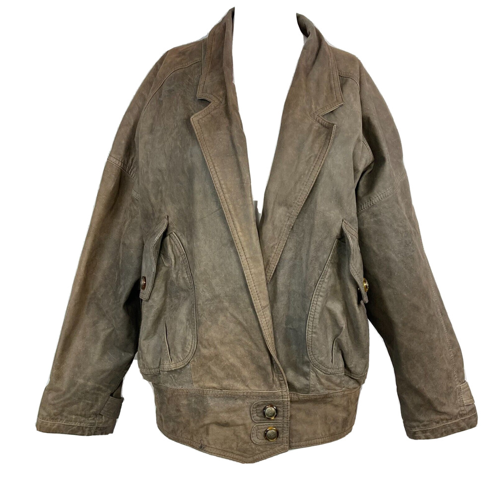 VTG Express Jacket Womens Small 1980s Brown Leather Oversize Moto Pockets‎